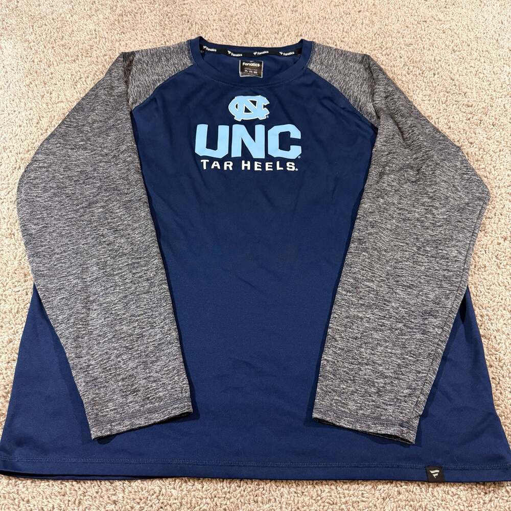UNC Tar Heels Fanatics Performance Shirt Mens 2XL Blue Long Sleeve NCAA